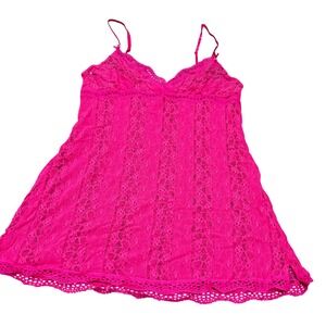 Victoria's Secret Neon Hot Pink Lace Slip Chemise Babydoll Nightie Dress L